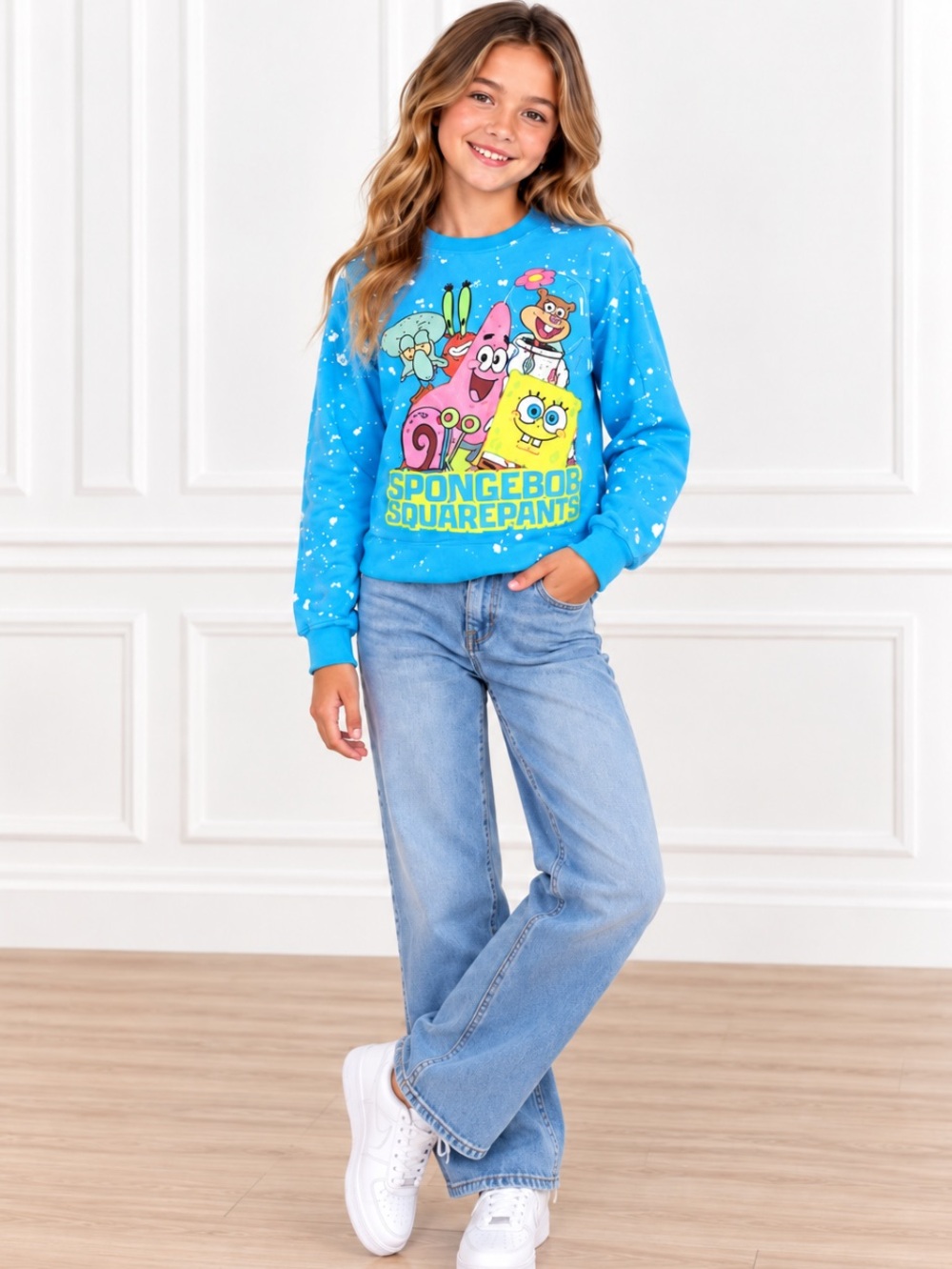 SPONGE BOB SQUARE PANTS Kids Teal Sweatshirt Size: XXL/XXG(19)
